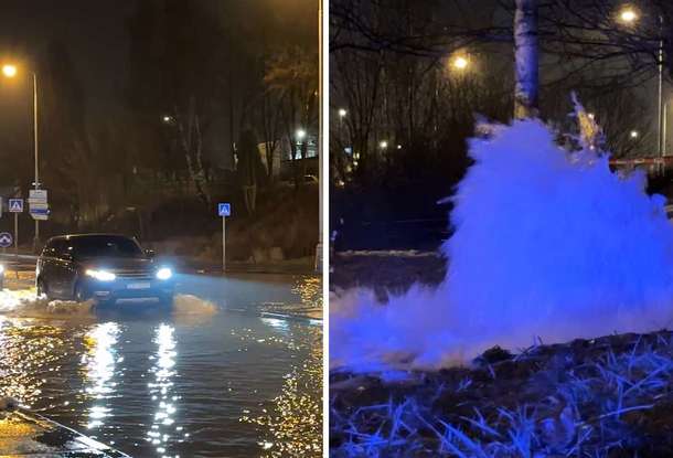 ФОТО: авария водопровода в пражском Баррандове превратила улицу в реку